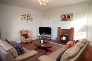 two sofas and an arm chair. TV