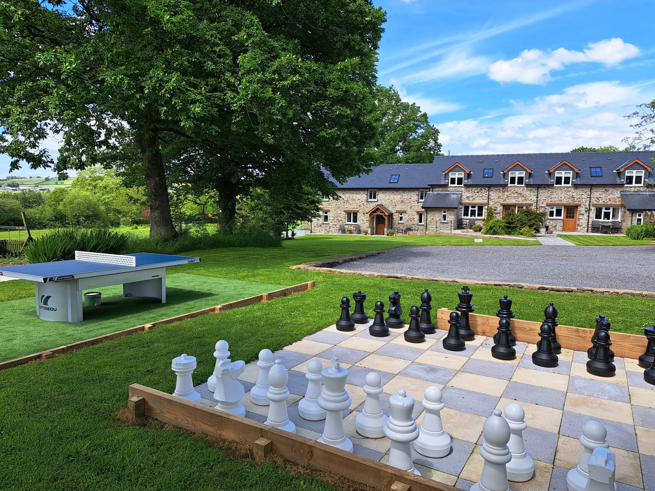 A giant Chess and Draughts game in the shared garden
