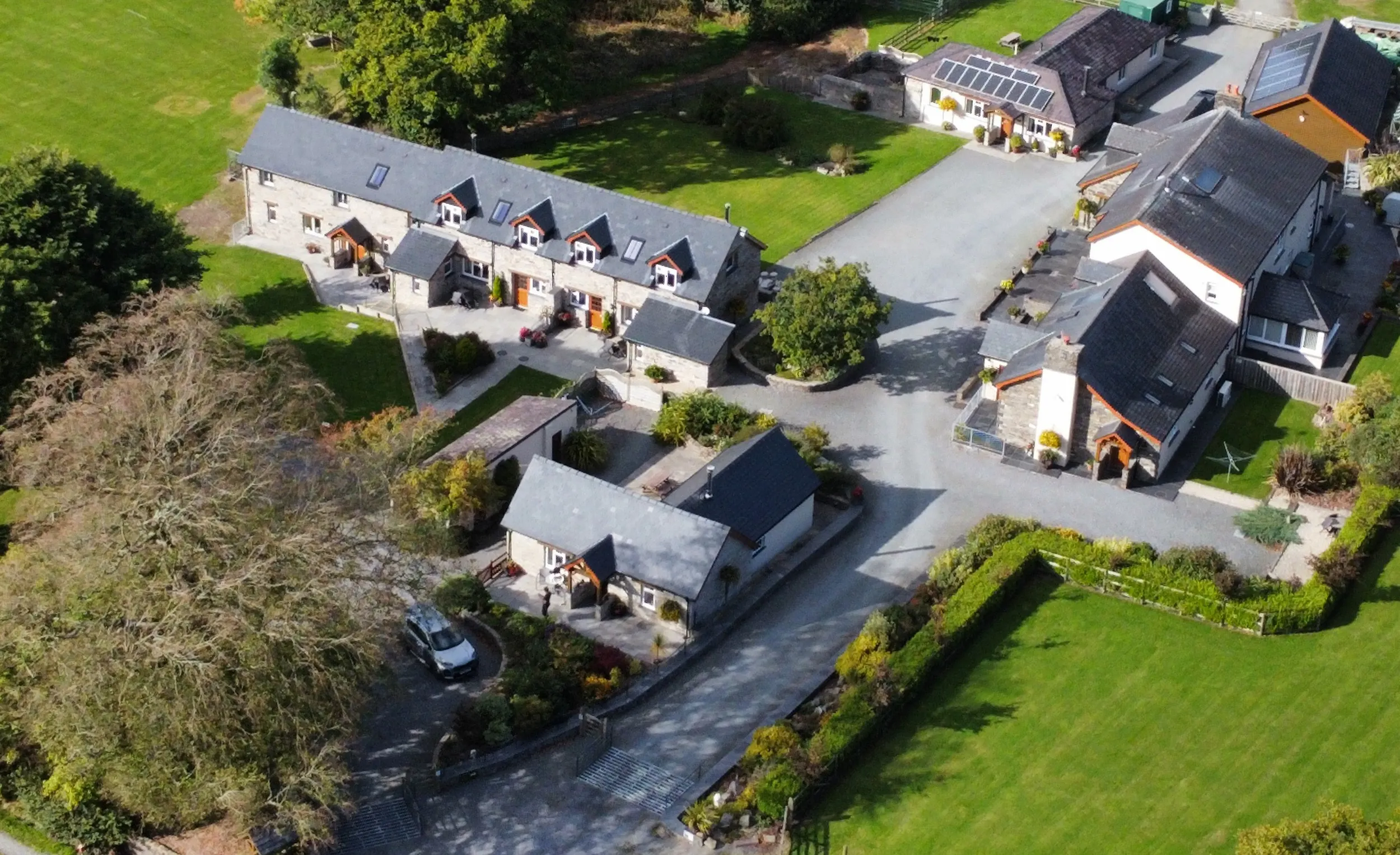 Aerial view of Penwern Fach Holiday Cottages